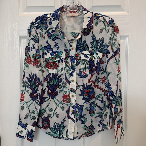 Tory Burch Floral Long Sleeve Button Down Shirt Size 2 - Picture 2 of 9
